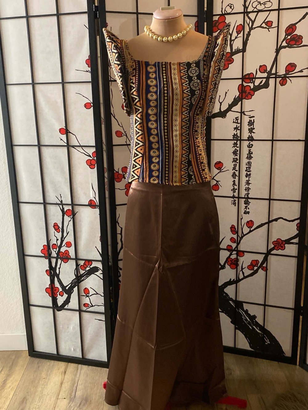 Filipinians M Ethnic Blouse with Brown Maxi Skirt Set- Sleek Long Women's Skirt